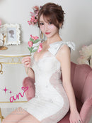 an/AOC-3415/ワンピース/ミニドレス/タイトワンピース/総レース/リボン/パールボタン