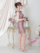 an/AOC-3415/ワンピース/ミニドレス/タイトワンピース/総レース/リボン/パールボタン