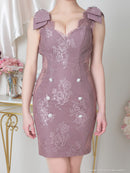 an/AOC-3415/ワンピース/ミニドレス/タイトワンピース/総レース/リボン/パールボタン