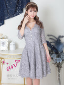 an/AOC-3421/ワンピース/ミニドレス/総レース/リボン/パールボタン