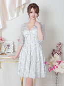 an/AOC-3421/ワンピース/ミニドレス/総レース/リボン/パールボタン