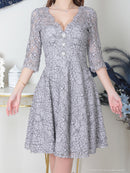 an/AOC-3421/ワンピース/ミニドレス/総レース/リボン/パールボタン