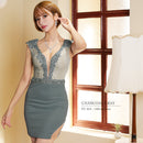 ANGELR/AR22366/エンジェルアール/アッパーフラワーレースパールビジュークロススパンコールタイトミニドレス