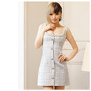 ANGELR/AR23333/エンジェルアール/キャバドレス[バストパールビジューフロントボタンチェックツイードフレアミニドレス]