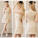 ANGELR/AR23333/エンジェルアール/キャバドレス[バストパールビジューフロントボタンチェックツイードフレアミニドレス]