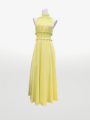 ERUKEI/C22165/首元フリル/ワンカラー/シンプル/ウエストマーク/マキシ/ノースリーブ/Aライン/ロングドレス/