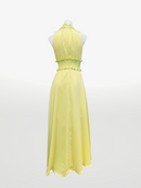 ERUKEI/C22165/首元フリル/ワンカラー/シンプル/ウエストマーク/マキシ/ノースリーブ/Aライン/ロングドレス/