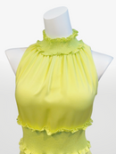 ERUKEI/C22165/首元フリル/ワンカラー/シンプル/ウエストマーク/マキシ/ノースリーブ/Aライン/ロングドレス/