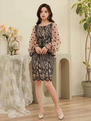 [SETTAN]ブラック×ベージュ・ドット・レース・シースルー・ロングスリーブ・タイト・ミニドレス・ワンピース [S33111]