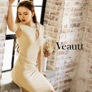[ショルダービジューウエストギャザーミディアムタイトドレス]Veautt(ヴュート)/VT01223