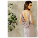 [バックチェーンドレープオープンミディアムタイトドレス]Veautt(ヴュート)|VT02223