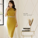 [ドレープウエストビジューVバックタイトミディアムドレス]Veautt(ヴュート)|VT05228/ナイトドレス/キャバドレス/ドレス/フォーマル/