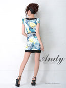 Andy/AN-OK1669/ワンピース/キャバドレス/ミニドレス/プリント/フワラープリント/ビジュー付き/袖あり/ベルト付き