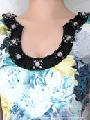 Andy/AN-OK1669/ワンピース/キャバドレス/ミニドレス/プリント/フワラープリント/ビジュー付き/袖あり/ベルト付き