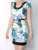 Andy/AN-OK1669/ワンピース/キャバドレス/ミニドレス/プリント/フワラープリント/ビジュー付き/袖あり/ベルト付き