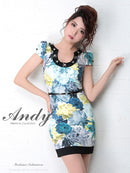 Andy/AN-OK1669/ワンピース/キャバドレス/ミニドレス/プリント/フワラープリント/ビジュー付き/袖あり/ベルト付き