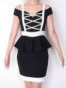 Andy/AN-OK1863/ワンピース/ミニドレス/ペプラム/カラードレス/バックリボン/オフショルダー/バイカラーキャバドレス