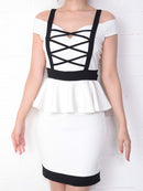 Andy/AN-OK1863/ワンピース/ミニドレス/ペプラム/カラードレス/バックリボン/オフショルダー/バイカラーキャバドレス