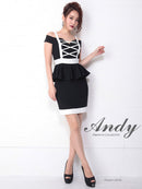 Andy/AN-OK1863/ワンピース/ミニドレス/ペプラム/カラードレス/バックリボン/オフショルダー/バイカラーキャバドレス