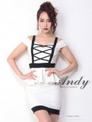 Andy/AN-OK1863/ワンピース/ミニドレス/ペプラム/カラードレス/バックリボン/オフショルダー/バイカラーキャバドレス