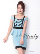 Andy/AN-OK1863/ワンピース/ミニドレス/ペプラム/カラードレス/バックリボン/オフショルダー/バイカラーキャバドレス