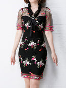 Andy/AN-OK2031/ワンピース/ミニドレス/チュール/花柄/刺繍/リボンブローチ