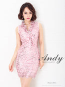 Andy/AN-OK2130/ワンピース/ミニドレス/キャバドレス/フリル/リボンタイ/ノースリーブ/Vネック/タイト