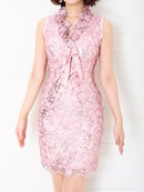 Andy/AN-OK2130/ワンピース/ミニドレス/キャバドレス/フリル/リボンタイ/ノースリーブ/Vネック/タイト