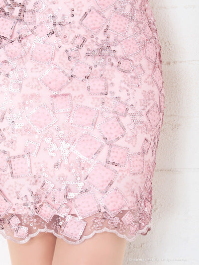 Andy/AN-OK2130/ワンピース/ミニドレス/キャバドレス/フリル/リボンタイ/ノースリーブ/Vネック/タイト