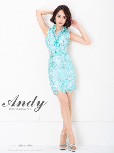 Andy/AN-OK2130/ワンピース/ミニドレス/キャバドレス/フリル/リボンタイ/ノースリーブ/Vネック/タイト