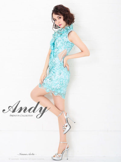 Andy/AN-OK2130/ワンピース/ミニドレス/キャバドレス/フリル/リボンタイ/ノースリーブ/Vネック/タイト