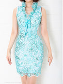 Andy/AN-OK2130/ワンピース/ミニドレス/キャバドレス/フリル/リボンタイ/ノースリーブ/Vネック/タイト