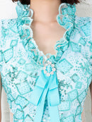 Andy/AN-OK2130/ワンピース/ミニドレス/キャバドレス/フリル/リボンタイ/ノースリーブ/Vネック/タイト