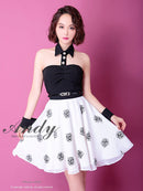 Andy/AN-OK2168/ワンピース/キャバドレス/カフス/ベルト付き/キャバドレス/花柄スカート/ツートンカラー/フレア/切替ワンピース/SALE/セール