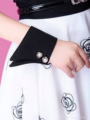 Andy/AN-OK2168/ワンピース/キャバドレス/カフス/ベルト付き/キャバドレス/花柄スカート/ツートンカラー/フレア/切替ワンピース/SALE/セール