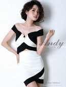 Andy/AN-OK2208/ワンピース/ミニドレス/オフショルダー/ビジュー/バイカラー