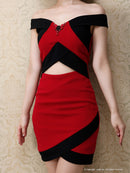 Andy/AN-OK2208/ワンピース/ミニドレス/オフショルダー/ビジュー/バイカラー