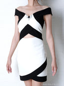 Andy/AN-OK2208/ワンピース/ミニドレス/オフショルダー/ビジュー/バイカラー