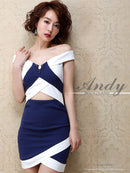 Andy/AN-OK2208/ワンピース/ミニドレス/オフショルダー/ビジュー/バイカラー