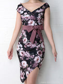 Andy/AN-OK2282/ワンピース/キャバドレス/ミニドレス/フラワープリント/ウエストリボン