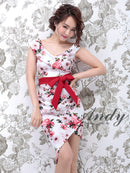 Andy/AN-OK2282/ワンピース/キャバドレス/ミニドレス/フラワープリント/ウエストリボン