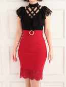 Andy/AN-OK2294/ワンピース/キャバドレス/レース/ベルト風/セットアップ風/切替ワンピース