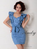 Andy/AN-OK2299/ワンピース/ミニドレス/総レース/フリル/ウエストリボン/ワンカラー