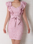 Andy/AN-OK2299/ワンピース/ミニドレス/総レース/フリル/ウエストリボン/ワンカラー