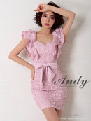 Andy/AN-OK2299/ワンピース/ミニドレス/総レース/フリル/ウエストリボン/ワンカラー
