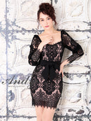 Andy/AN-OK2322/ワンピース/ミニドレス/総レース/ウエストリボン/袖あり