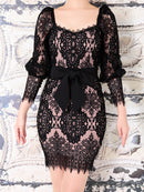 Andy/AN-OK2322/ワンピース/ミニドレス/総レース/ウエストリボン/袖あり