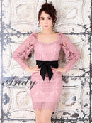 Andy/AN-OK2322/ワンピース/ミニドレス/総レース/ウエストリボン/袖あり