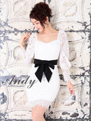 Andy/AN-OK2322/ワンピース/ミニドレス/総レース/ウエストリボン/袖あり