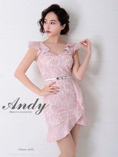 Andy/AN-OK2341/ワンピース/ミニドレス/キャバドレス/総レース/Vネック/フリル/ベルト付き